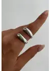 Özel Cilalı Ikili Görünüm Ayarlanabilir Kadın Çelik Yüzük Gümüş Kararmaz Renk Atmaz