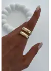 Özel Cilalı Ikili Görünüm Ayarlanabilir Kadın Çelik Yüzük Gold Kararmaz Renk Atmaz