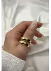 Özel Cilalı Ikili Görünüm Ayarlanabilir Kadın Çelik Yüzük Gold Kararmaz Renk Atmaz