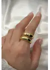 Özel Cilalı Ikili Görünüm Ayarlanabilir Kadın Çelik Yüzük Gold Kararmaz Renk Atmaz