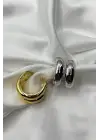 Özel Cilalı Ikili Görünüm Ayarlanabilir Kadın Çelik Yüzük Gold Kararmaz Renk Atmaz