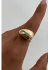 Cilalı Droplet Tasarım Kadın Çelik Yüzük Gold Kararmaz Renk Atmaz