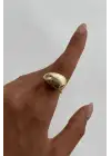 Cilalı Droplet Tasarım Kadın Çelik Yüzük Gold Kararmaz Renk Atmaz