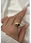 Cilalı Droplet Tasarım Kadın Çelik Yüzük Gold Kararmaz Renk Atmaz