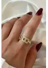 Elips Tasarım Nokta Tek Taşlı Ayarlanabilir Kadın Çelik Yüzük Kararmaz Renk Atmaz