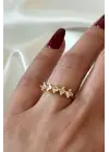 Klasik Mini Zirkon Taşlı 5 Taş Ayarlanabilir Kadın Çelik Yüzük Gold Kararmaz Renk Atmaz