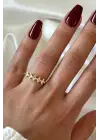 Klasik Mini Zirkon Taşlı 5 Taş Ayarlanabilir Kadın Çelik Yüzük Gold Kararmaz Renk Atmaz