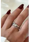 Shiny Tasarım Ayarlanabilir Kadın Çelik Yüzük Gümüş Kararmaz Renk Atmaz