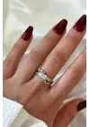 Shiny Tasarım Ayarlanabilir Kadın Çelik Yüzük Gümüş Kararmaz Renk Atmaz