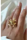 S.O.S Tasarım Cilalı Ayarlanabilir Kadın Çelik Yüzük Gold Kararmaz Renk Atmaz
