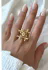 S.O.S Tasarım Cilalı Ayarlanabilir Kadın Çelik Yüzük Gold Kararmaz Renk Atmaz