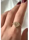 Heart Layer Model Baget Taşlı Kalp Tasarım Ayarlanabilir Kadın Çelik Yüzük Gold Kararmaz Renk Atmaz