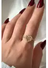 Heart Layer Model Baget Taşlı Kalp Tasarım Ayarlanabilir Kadın Çelik Yüzük Gold Kararmaz Renk Atmaz