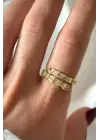 Famed Zirkon Taşlı Yılan Tasarım Ayarlanabilir Kadın Çelik Yüzük Gold Kararmaz Renk Atmaz