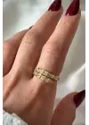 Famed Zirkon Taşlı Yılan Tasarım Ayarlanabilir Kadın Çelik Yüzük Gold Kararmaz Renk Atmaz