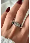 Punch Model Zirkon Taşlı Tasarım Ayarlanabilir Kadın Çelik Yüzük Gri Kararmaz Renk Atmaz