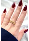 Font Tasarım Cilalı Ayarlanabilir Kadın Çelik Yüzük Gold Kararmaz Renk Atmaz