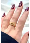 Font Tasarım Cilalı Ayarlanabilir Kadın Çelik Yüzük Gold Kararmaz Renk Atmaz