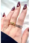 Font Tasarım Cilalı Ayarlanabilir Kadın Çelik Yüzük Gold Kararmaz Renk Atmaz