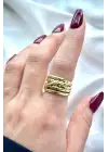 Braids Tasarım Cilalı Ayarlanabilir Kadın Çelik Yüzük Gold Kararmaz Renk Atmaz