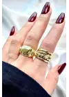 Braids Tasarım Cilalı Ayarlanabilir Kadın Çelik Yüzük Gold Kararmaz Renk Atmaz