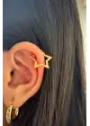 Yıldız Tasarım Sıkıştırmalı Earcuff Kıkırdak Çelik Küpe Gold Kararmaz Renk Atmaz