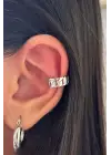 Gumet Tasarım Sıkıştırmalı Earcuff Kıkırdak Kadın Çelik Küpe Gümüş Kararmaz Renk Atmaz