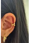 Çapraz Görünüm Sıkıştırmalı Earcuff Kıkırdak Kadın Çelik Küpe Gold Kararmaz Renk Atmaz