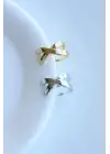 Çapraz Görünüm Sıkıştırmalı Earcuff Kıkırdak Kadın Çelik Küpe Gold Kararmaz Renk Atmaz