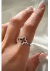 Zirkon Taşlı Kadın Çelik Yüzük Gri Kararmaz Renk Atmaz