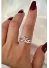 Özel Tasarım Kelebek Model İkili İnce Yarım Tur Zirkon Taşlı Ayarlanabilir Kadın Çelik Yüzük Gri