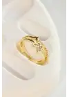 Özel Tasarım Kelebek Model İkili İnce Yarım Tur Zirkon Taşlı Ayarlanabilir Kadın Çelik Yüzük Gold