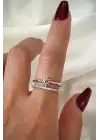 Özel Tasarım Yıldız Model İkili İnce Yarım Tur Zirkon Taşlı Ayarlanabilir Kadın Çelik Yüzük Gümüş