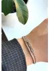 Yeni Sezon Çift Sıra Zincirli Baget Taşlı Su Yolu Garantili Kadın Çelik Bileklik Gümüş Kararmaz