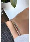 Yeni Sezon Çift Sıra Zincirli Baget Taşlı Su Yolu Garantili Kadın Çelik Bileklik Gümüş Kararmaz
