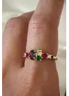 Zarif Karışık Renkli Oval Taşlı Tasarım Ayarlanabilir Kadın Çelik Yüzük Kararmaz Renk Atmaz