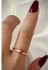 Renkli Zirkon Taşlı Zarif 3 Taşlı Tasarım Ayarlanabilir Kadın Çelik Yüzük Kararmaz Renk Atmaz