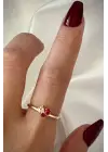 Renkli Zirkon Taşlı Zarif 3 Taşlı Tasarım Ayarlanabilir Kadın Çelik Yüzük Kararmaz Renk Atmaz