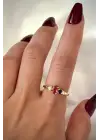 Renkli Zirkon Taşlı Zarif Oval 4 Taşlı Tasarım Ayarlanabilir Kadın Çelik Yüzük Kararmaz Renk Atmaz