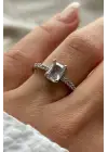 Lustre Klasik Baget Kesim Taşlı Sıra Bant Tek Taş Ayarlanabilir Kadın Çelik Yüzük Gümüş Kararmaz