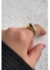 Arc Kıvrımlı Tasarım Ayarlanabilir Parlak Kadın Çelik Yüzük Altın Kararmaz Renk Atmaz