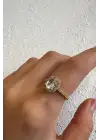 Ovelia Baget Tek Taş Yarım Tur Minimal Taşlı Tasarım Ayarlanabilir Kadın Çelik Yüzük Altın Kararmaz