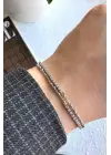 Yarım Tur Top Zincirli Yarım Tur Zirkon Taşlı Su Yolu Tasarım Çift Gorunum Kadın Çelik Bileklik