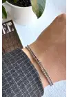 Yarım Tur Top Zincirli Yarım Tur Zirkon Taşlı Su Yolu Tasarım Çift Gorunum Kadın Çelik Bileklik