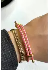 Detaylı Ayarlanabilir Örme İp Kadın Çelik Bileklik Açık Sarı Pembe Kararmaz Renk Atmaz