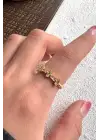 Ters Düz Baget Taşlı Ayarlanabilir Kadın Çelik Yüzük Altın Kararmaz Renk Atmaz