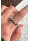 Ters Düz Baget Taşlı Ayarlanabilir Kadın Çelik Yüzük Gümüş Kararmaz Renk Atmaz