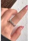 Ters Düz Baget Taşlı Ayarlanabilir Kadın Çelik Yüzük Gümüş Kararmaz Renk Atmaz