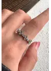 Ters Düz Baget Taşlı Ayarlanabilir Kadın Çelik Yüzük Gümüş Kararmaz Renk Atmaz