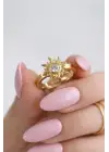 Vintage Güneş Tasarım Ayarlanabilir Kadın Çelik Yüzük Altın Kararmaz Renk Atmaz